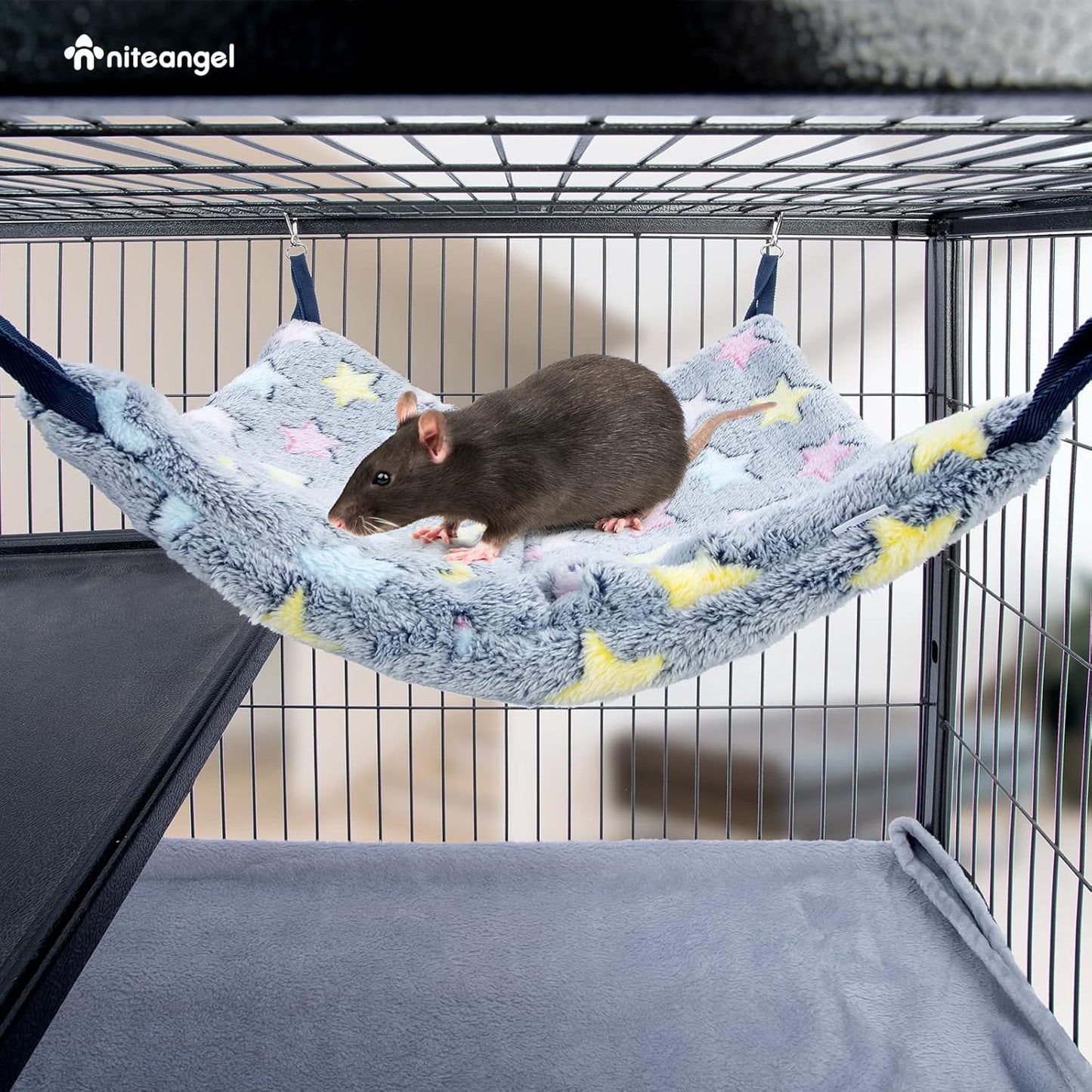 Niteangel Hanging Hammock Nap Sack Swing Bag Pet Sleeper for Ferret Rat Sugar Glider and Other Small Animals (Cream, Star)