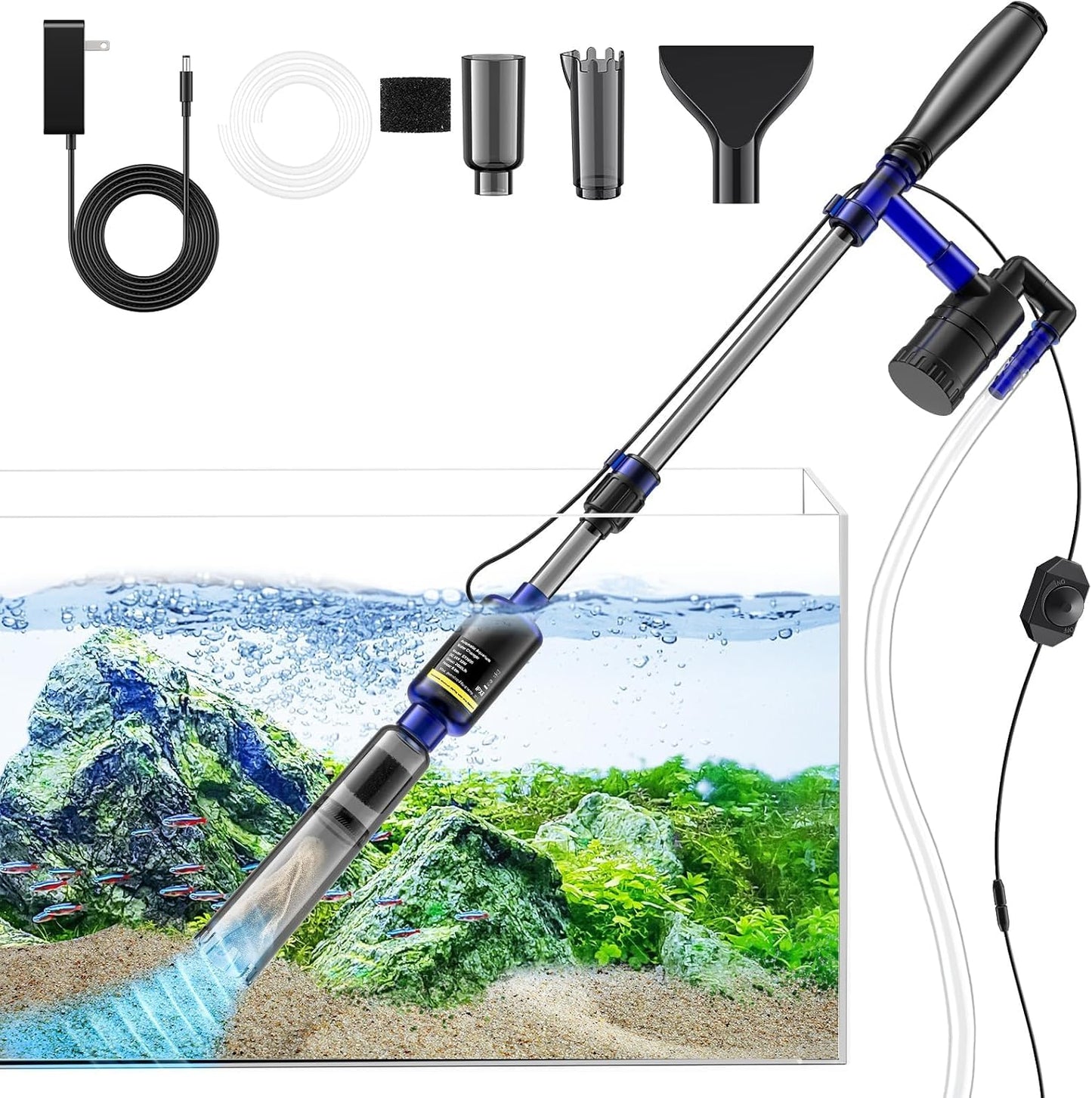 Fish Tank Cleaner, Aquarium Gravel Cleaner, 530GPH/32W Electric Fish Tank Cleaning Tools, Adjustable Water Flow Aquarium Gravel Cleaner, Turtle Tank Gravel Cleaner Vacuum for Wash Sand, Water Changing