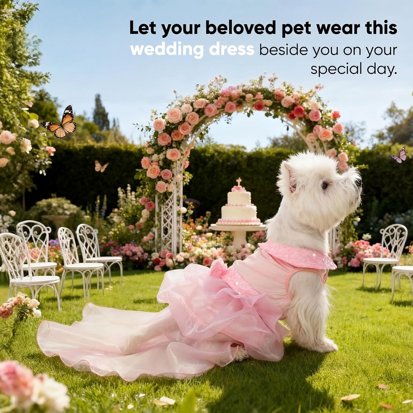 Dog Dress for Small Medium Large Dogs Pet Princess Wedding Dress with Detachable Train Multi-Layer Organza Girl Puppy Tutu Skirt Bowknot Sequin Decor Birthday Cat Clothes(Pink, XS)