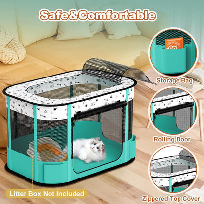 Portable Cat Playpen, 8-Rod Reinforced Kitten Dog Playpens, Foldable Play Pen for Indoor Cats Enclosed Pet Puppy Doggy Outdoor, Collapsible Tent Kennel Cage House(32"x24"x22")