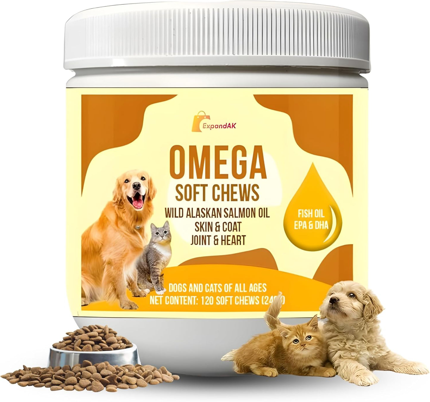 10-in-1 Multivitamin for Dogs – Glucosamine, Chondroitin, Probiotics & Omega 3 Fish Oil – Dog Supplement for Joints, Skin, Coat, Heart & Immune Support – Peanut Butter Flavor – 120 Soft Chews