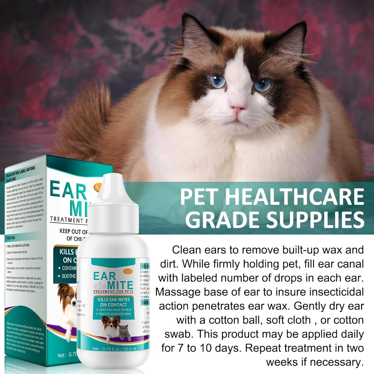 Ear Mite Treatment for Dogs, Dog Ear Infection Treatment, Dog Ear Drops for Itchy Ears Relief, Ear Care for Dogs and Cats, Safe for Pets 2 Pack