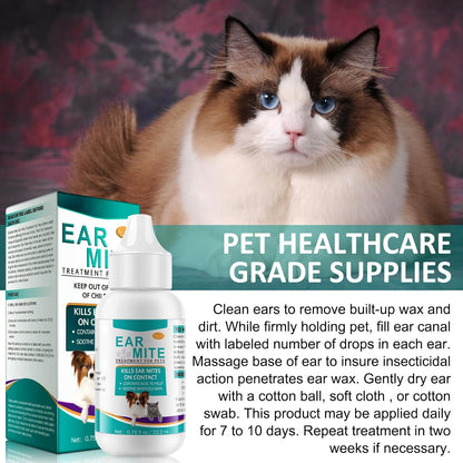 Ear Mite Treatment for Dogs, Dog Ear Infection Treatment, Dog Ear Drops for Itchy Ears Relief, Ear Care for Dogs and Cats, Safe for Pets 2 Pack