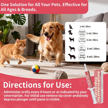 Antidiarrheal for Dogs Anti-Diarrhea for Cats Supplement - Kaolin & Pectin Probiotic Paste Fast-Acting Digestive Support - Puppy Probiotic Supports Firms Stool, Soothes Upset Stomach, Balances Gut pH