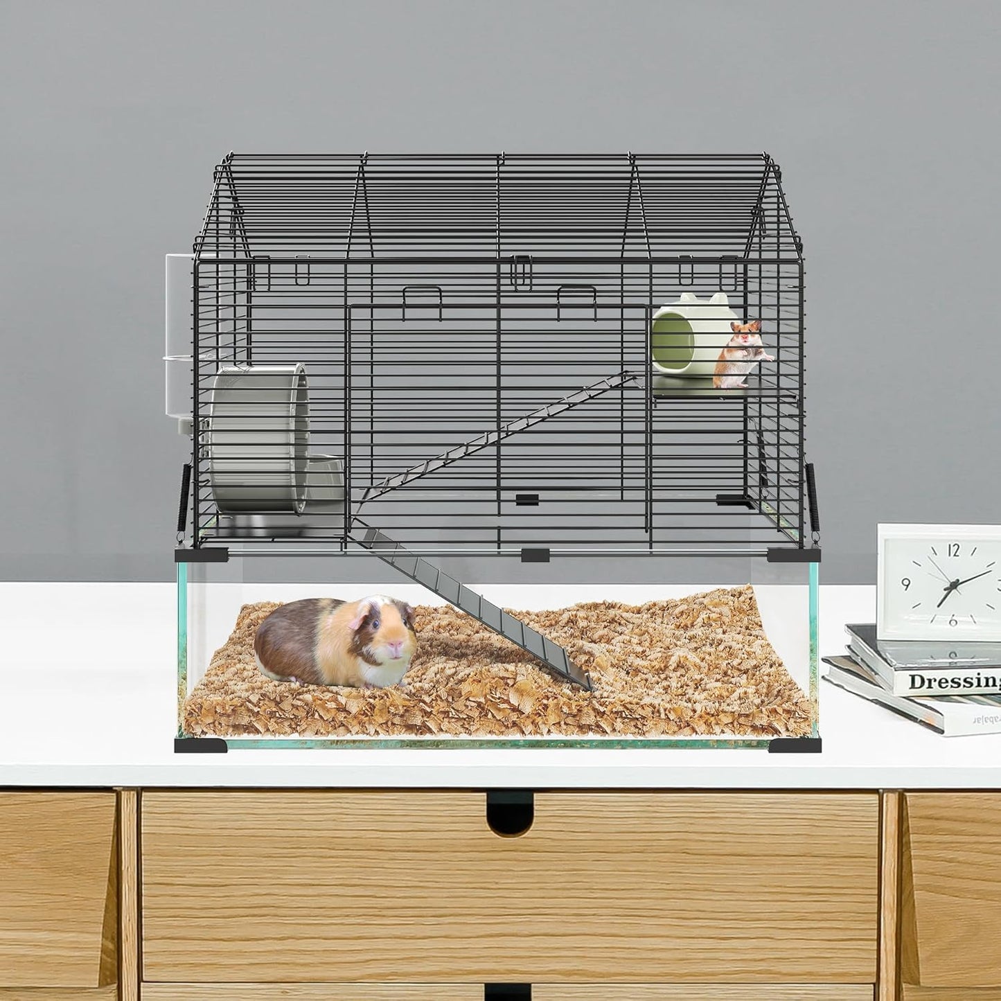 Spacious 3-Tier Hamster Cage for Small Animals – Deep Tempered Glass Bottom, Running Wheel, Water Bottle & Food Bowl – Transparent Habitat for Syrian, Dwarf Hamsters, Gerbils, Mice, Rats, Chinchillas,