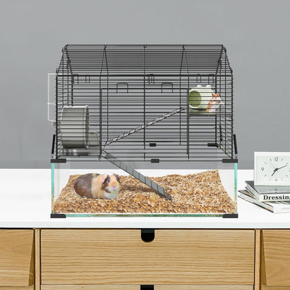 Spacious 3-Tier Hamster Cage for Small Animals – Deep Tempered Glass Bottom, Running Wheel, Water Bottle & Food Bowl – Transparent Habitat for Syrian, Dwarf Hamsters, Gerbils, Mice, Rats, Chinchillas,