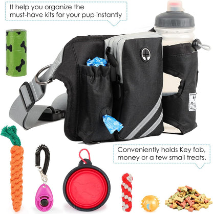 SHINE HAI Retractable Hands Free Dog Leash with Dual Bungees for 2 Dogs, Adjustable Waist Belt Fanny Pack, Reflective Stitching Leash for Running Walking Hiking Jogging Biking Black