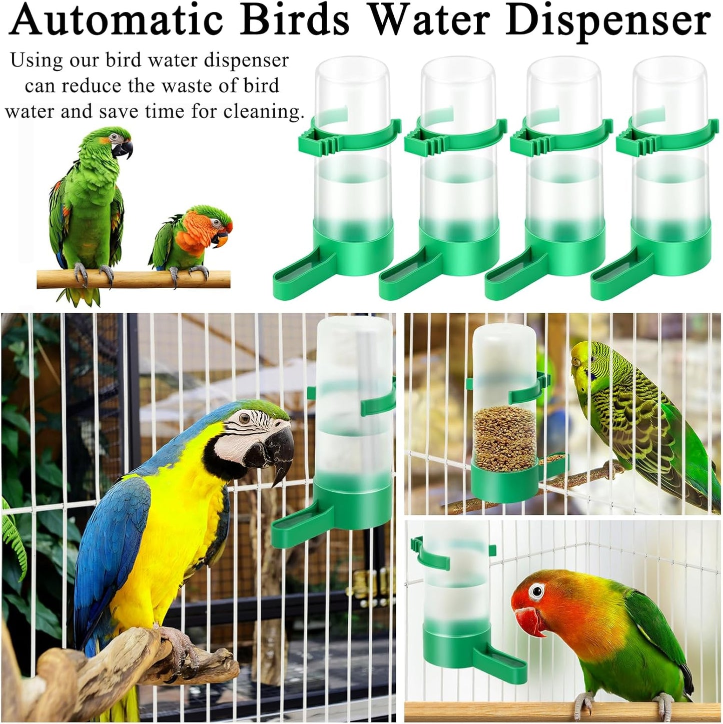 Lamoutor 4Pcs Bird Water Feeder Plastic Drinker Feeder Water Clip for Parrots Budgie Cockatiel Lovebirds