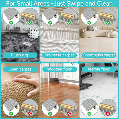 Carpet Rake for Pet Hair Removal Tool, Reusable Pet Hair Remover Broom, Dog&Cat Hair Remover Scraper Rake with 54” Adjustable Long Handle, 3 Pcs Carpet Brush Rake for Rugs, Mats, Couch, Furniture