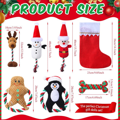 7 Pcs Christmas Dog Toys Christmas Squeaky Interactive Dog Toys with Crinkle, Plush Pet Chewing for S/M/L Dogs to Keep Busy Santa, Penguin, Snowman, Deer, Gingerbread Man, Stocking, Bone