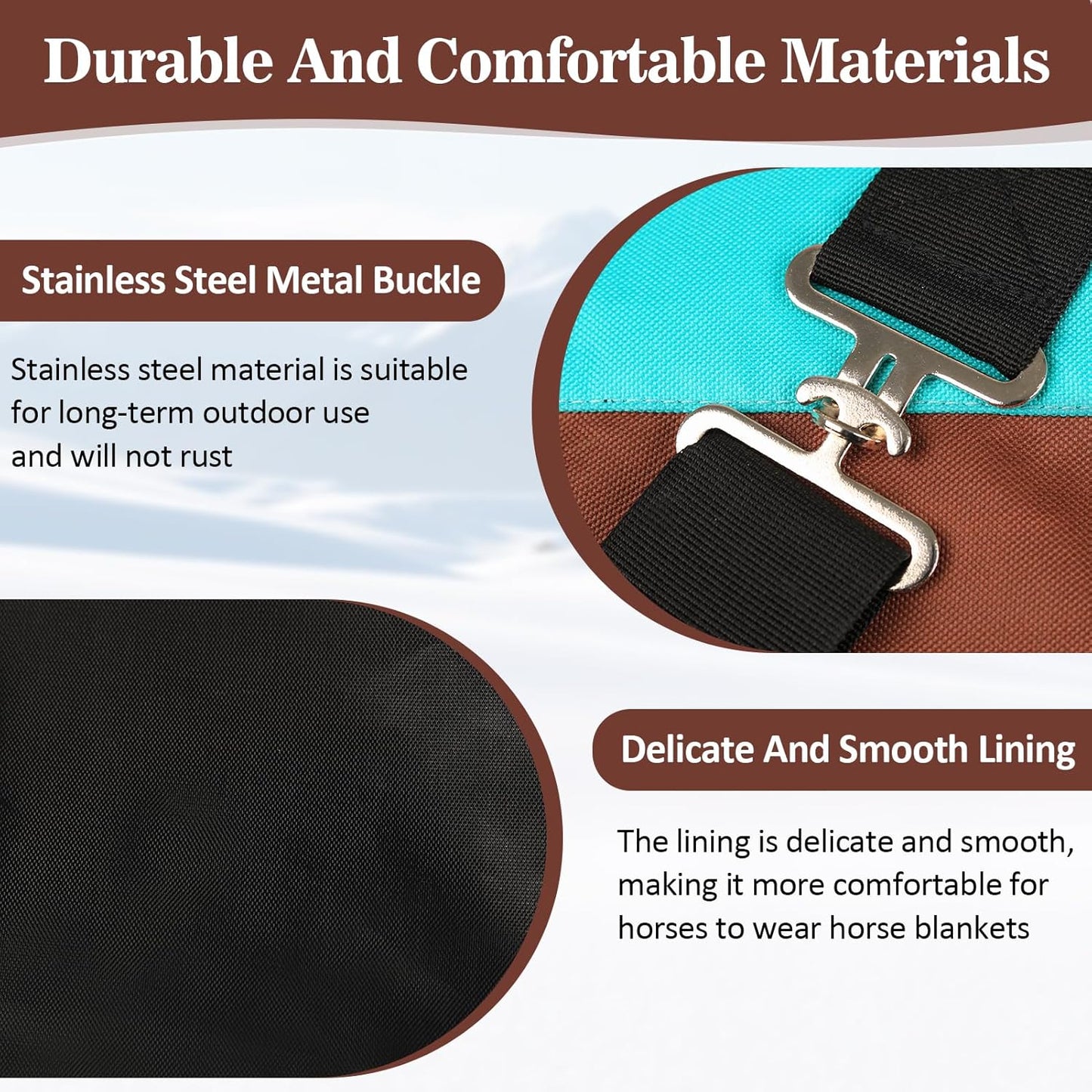 72" Horse Blankets Winter for Real Horses, 600D Waterproof & No Filling Turnout Sheet with Removable Neck Cover, Windproof Tail Flap and Belly Wrap, Suitable for Stables, Pastures and All-Weather Use