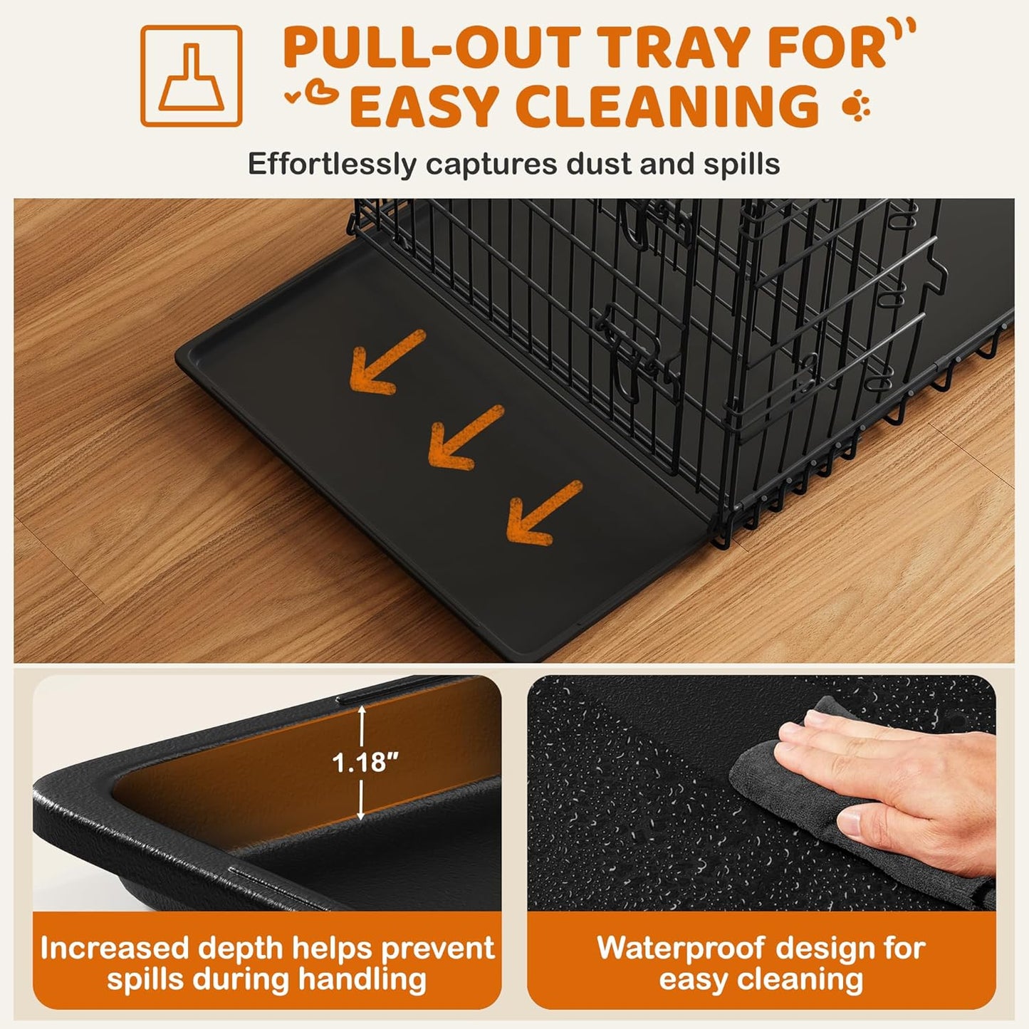 Yaheetech 42 inch Double Door Dog Crate w/Divider for Puppy to Adult XL Collapsible Metal Crate with Removable Tray Wire Dog Kennel for Large Dogs Portable Travel Cage, Black