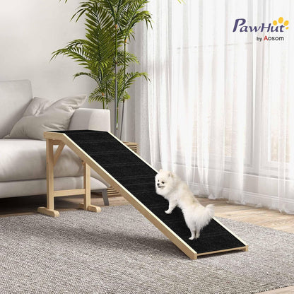 PawHut Dog Ramp for Bed, Pet Ramp for Dogs with Non-Slip Carpet and Top Platform, 74" x 16" x 25", Natural