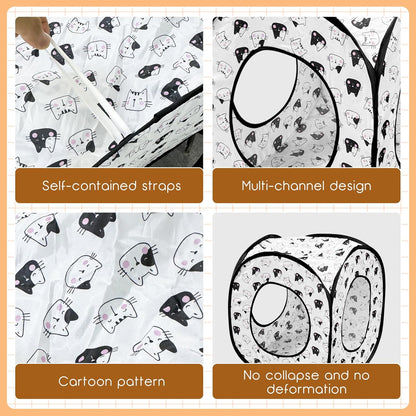 Andiker Cat Tent, 3 Holes Safe and Strong Cute Cats Tunnel Collapsible Easy to Carry Cat House for Indoor Cats Kittens Hiding Playing Training Sleeping (Square Black)