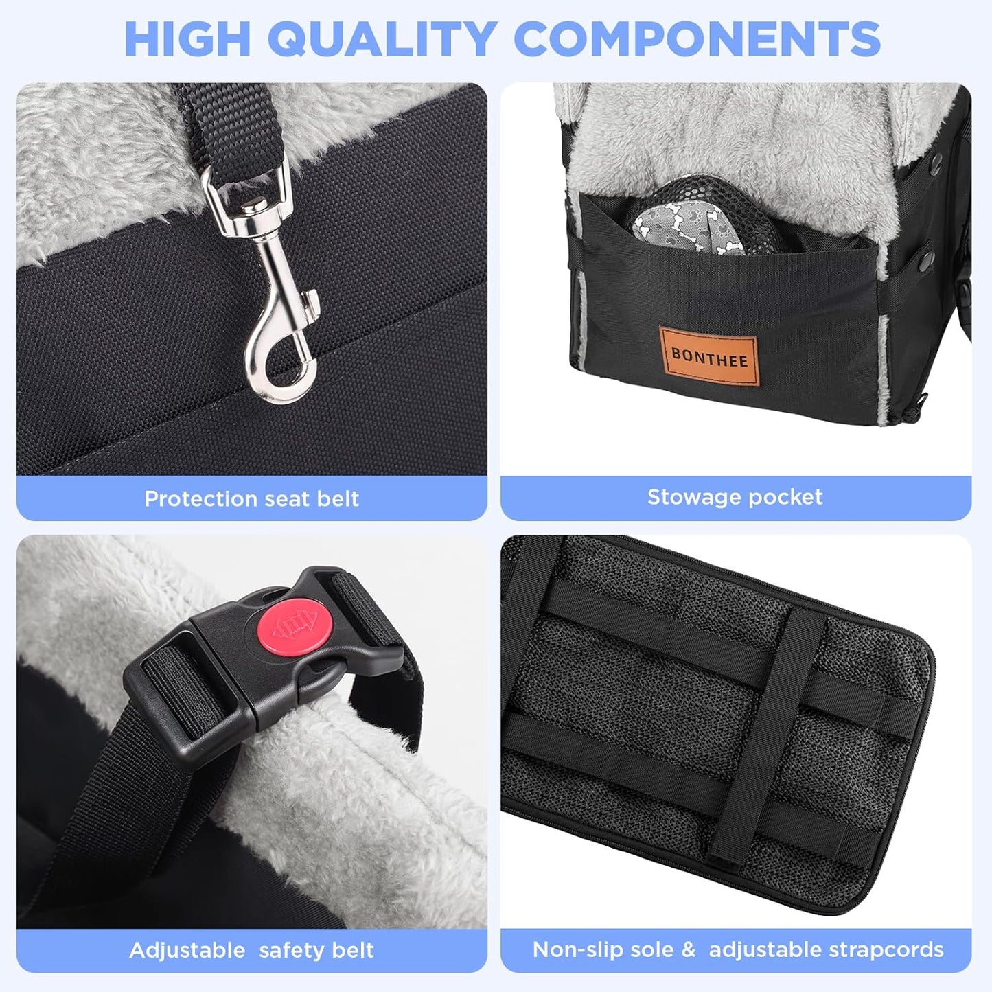 Center Console Dog Car Seat for Small Dogs,Washable Foldable Console Booster Seat for Puppy Car Seat with Safe Protection Hooks Adjustable Straps and Storage Pocket Pet Up to15lbs