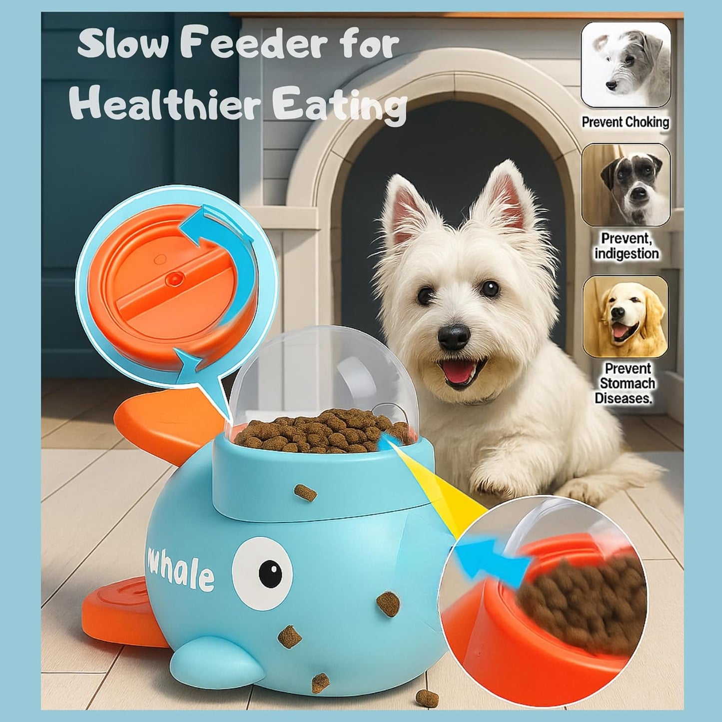Interactive Dog Toy Treat Dispenser Whale-Shaped Slow Feeder Puzzle with Strong Suction Cups, Durable Non-Toxic Food-Grade Design for Small & Medium Dogs