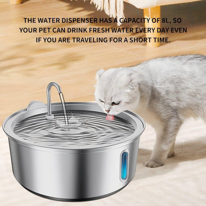 Large Dogs Water Fountain, 8L/270oz/ Stainless Steel Dog Water Fountain with Visual Water Level Window for Large for Families with Many Pets and Busy Families. with Operating Noise Below 30 decibels.