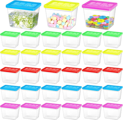 30 Pack 12 oz Plastic Fish Bowls with Lids Plastic Reptile Terrariums Carrier Cage Hatching Container Rectangle Gold Fish Bowls Transparent Turtle Aquarium for Adults Centerpieces Party Decoration