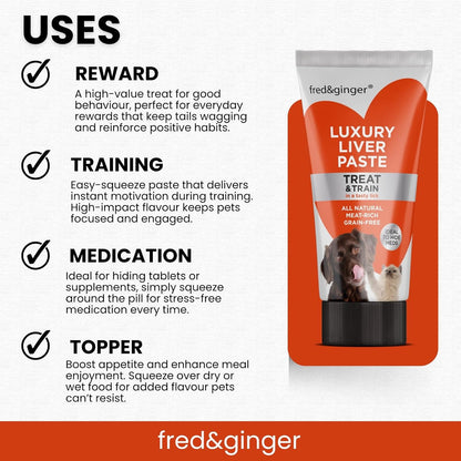 Fred & Ginger Liver Paste Tubes for Dogs and Cats 75g [Pack of 3] Grain Free, Hypoallergenic Luxury Liver Pate Ideal Training Aid, Medication Administering