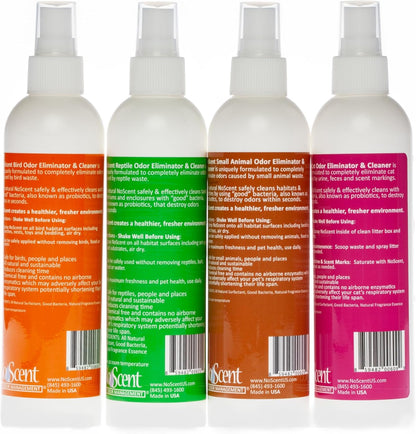 No Scent - Bird,Reptile, Small Animal,and Cat - Pet Odor Eliminator Spray, Safe for Pet Areas and Cages, Multi Pack, 4 Pack 8oz