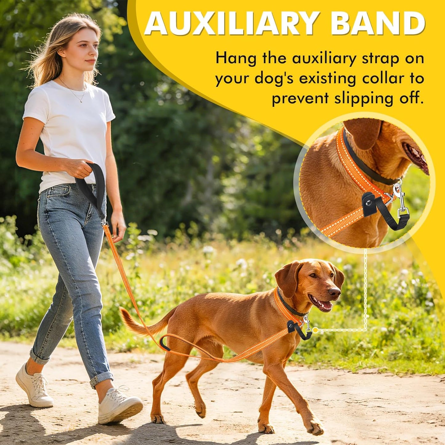 XiaZ Slip Lead Dog Leash, 6 FT Flat Rope Slip Leash with Double Handles and Collar Attachment, No Pull Pet Training Lead with Highly Reflective for Small Medium Large Dogs Orange