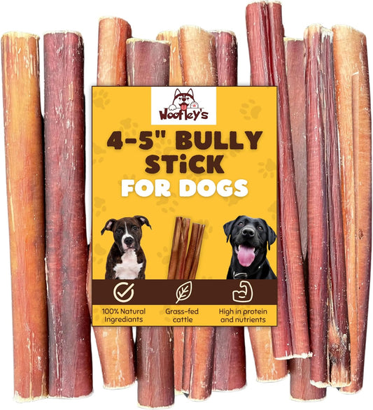 Woofley's 4-5" Bulk Regular Bully Sticks - (20 Count) - Bully Sticks for Dogs - Long Lasting Bully Stick Dog Chews