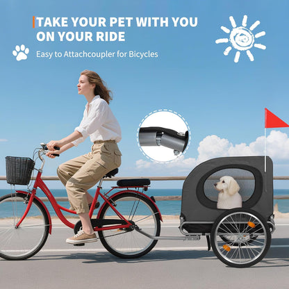 88Lbs Dog Bike Trailer, Pet Cart Bicycle Carrier with Oxford Fabric, Easy Folding Pet Bicycle Trailer with Quick-Release Wheels & Non-Slip Mat & Safety Flag, 16" Air Tires & Washable Non-Slip Lining