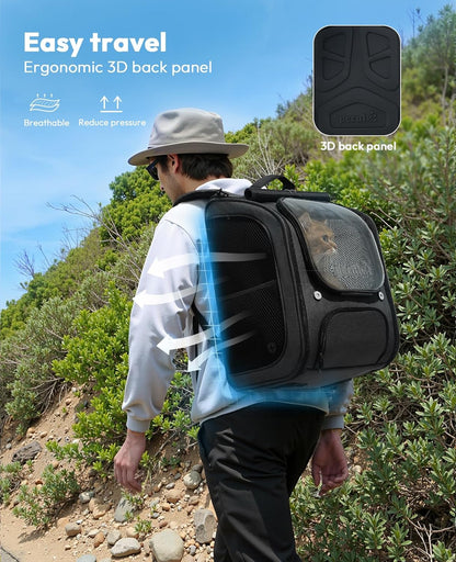 Pecute Cat Backpack Carrier, Large Space Cat Bubble Backpack, Breathable Cat Carrier, Shaded Dog Backpack Carrier, Ergonomic 3D Design for Travel, Hiking, Suitable for Shopping, and Vet, Black