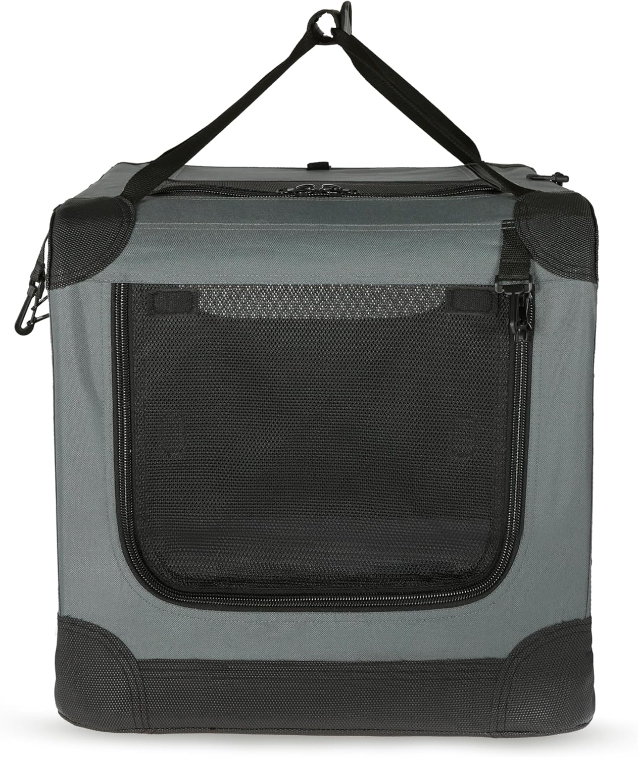 Amazon Basics 4-Doors Portable Soft-Sided Folding Travel Crate Kennel for cat, Dog, and Other Small Animals, Grey, M 30" x 21" x 21"