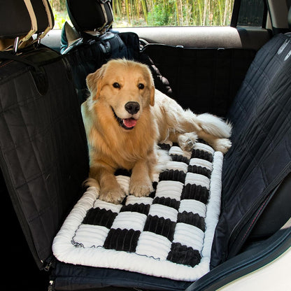 Dog Bed for Car, Pet Travel Backseat Mat for Vehicle SUV Truck Jeep Automobile, Large Washable Foldable Non-Slip Fuzzy Soft Comfortable Cozy Extender Protector Cover Pad, Black, 24.8x54 in