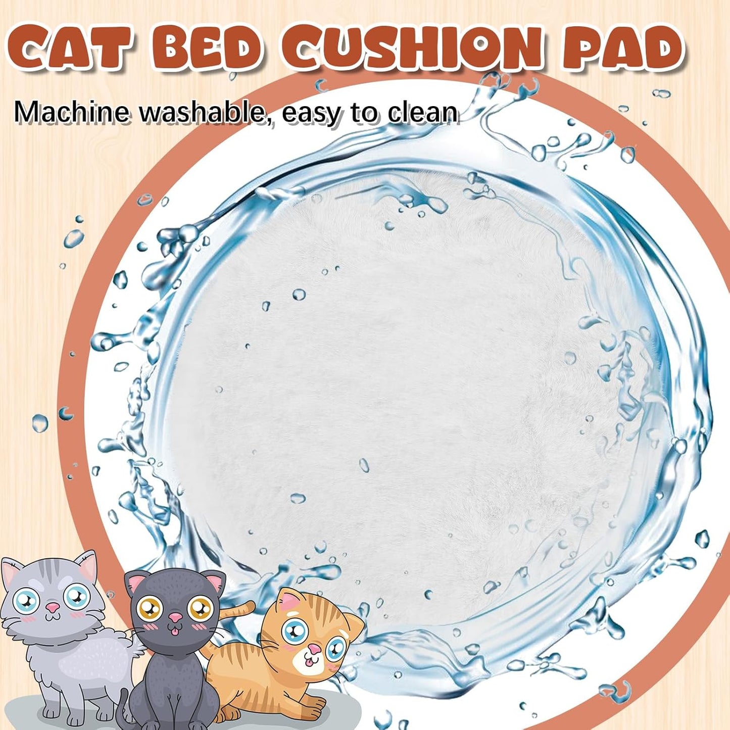 Abbylike 3 Pack 16" Round Cat Dog Bed Cushion Pad Mat Faux Rabbit Fur Pet Sleeping Mat with Small Ball Warm Plush Anti Slip Washable Cat Tree Tower Replacement Cushion Pad for Carrier Crate, White