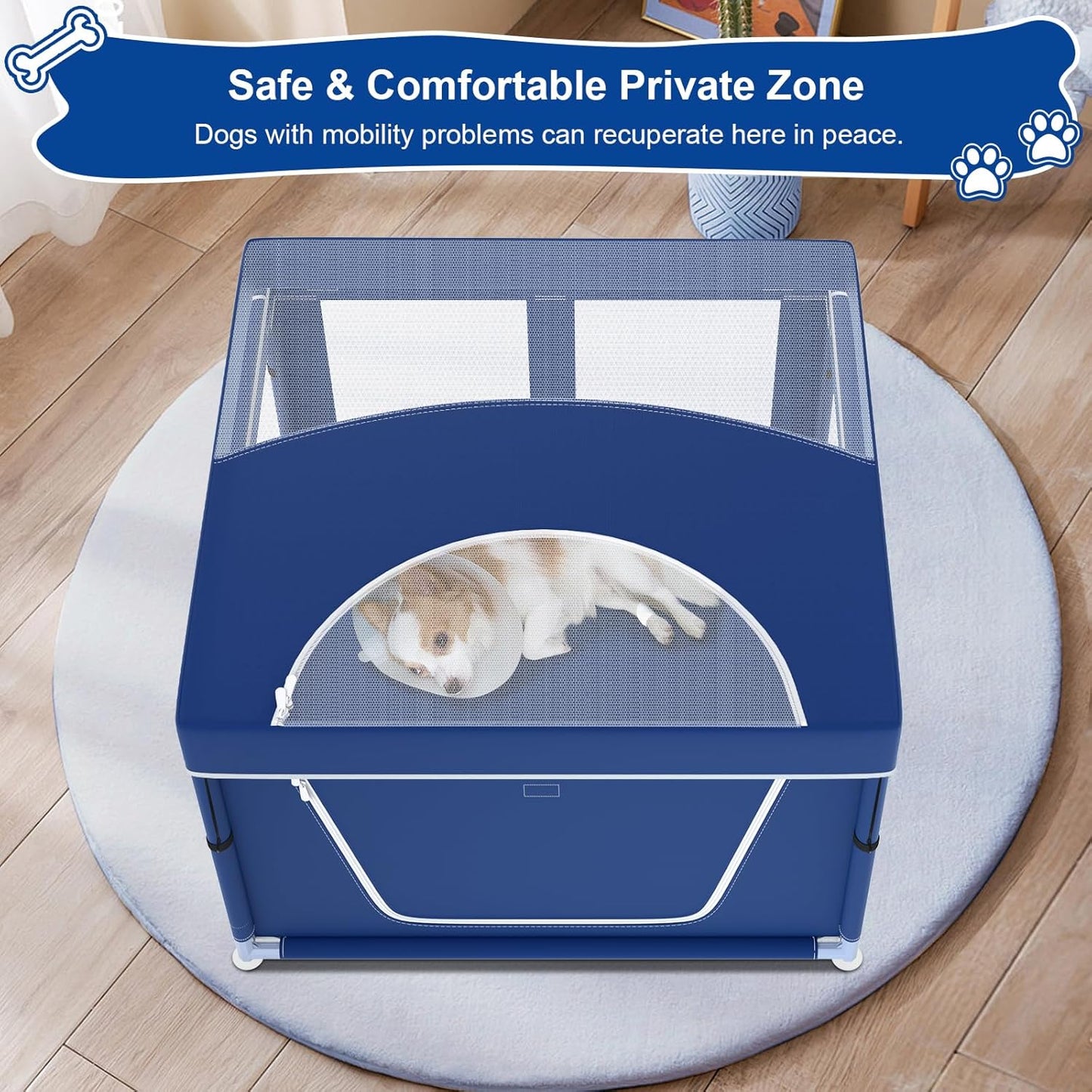 42x42x26 Inches Puppy Playpen with Top Cover, Dog Playpen for Small or Puppy, DogFence Pet Playpen for Indoor & Outdoor, Sturdy Safety Dog Pen with Durable Mesh Windows, Blue