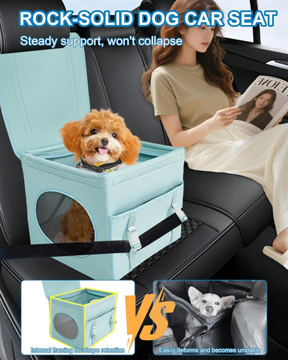 Dog Car Seat for Small Dogs Under 13 lbs Pet Booster Seat with Storage Pocket Foldable Travel Car Bed for Puppy or Cat（Green）