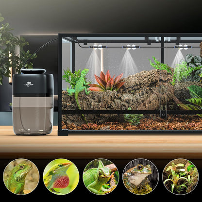 10L Reptile Mister Fogger with Timer, 4 Nozzles, High Pressure Automatic Misting System for Reptile Tank, Terrarium Humidifier for Reptiles, Amphibians & Plants
