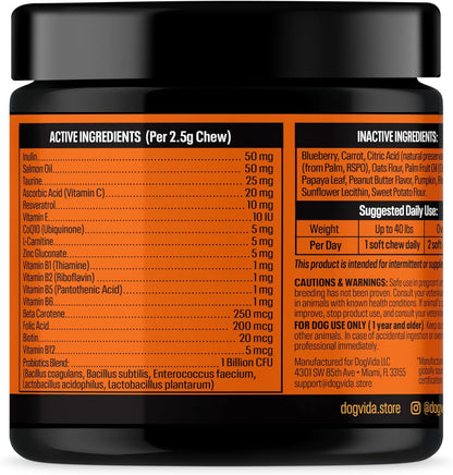 Daily Vitality Chews for Dogs, Omega-3 and Healthy Probiotics for Joint & Coat Support and Gut Health, Soft Chews Vitamins for Small, Medium, Large Breed Dogs