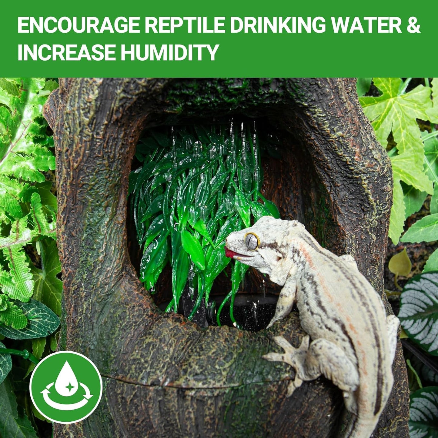 REPTI ZOO Reptile Waterfall Drinking Fountain with Food Dish, 1000ML Large Reptile Terrarium Water Dispenser for Bearded Dragon Chameleon Gecko Lizard Tree Frog