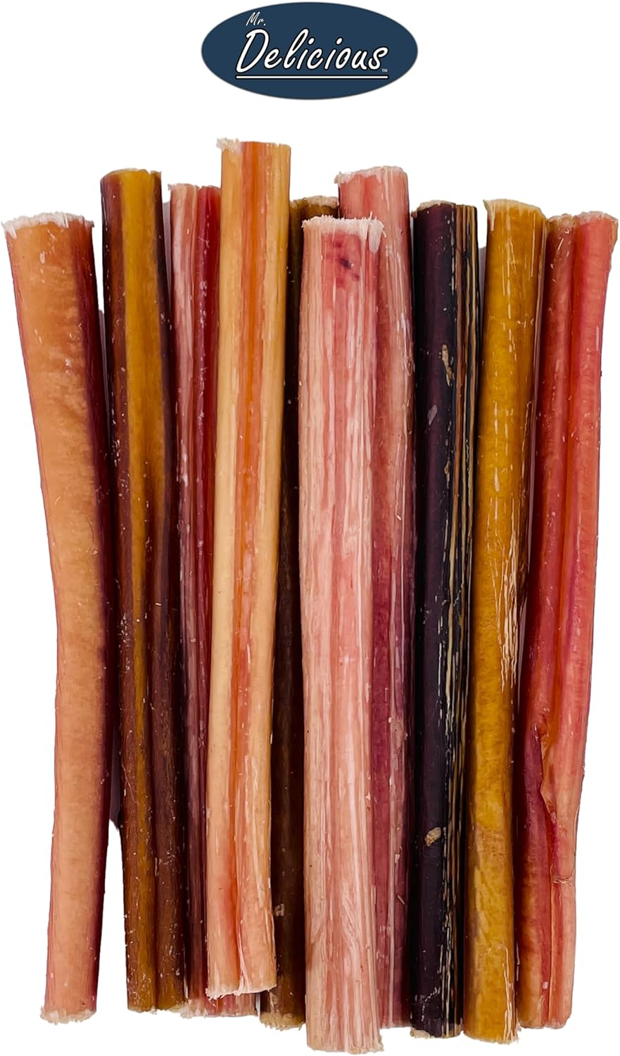 Mr. Delicious Bully Sticks for Dogs, 10 Count, 6 Inch Thin, Consistent Thickness, All Natural, Grass Fed, Rawhide-Free, Single Ingredient, Long Lasting Dog Chews