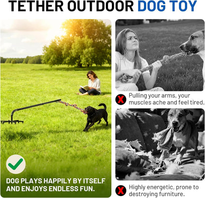 Tether Tug Outdoor Dog Toy,Tether Interactive Dog Tug Toy,Spring Pole For Dogs in Park,Yard,Lawn,2 Rope Toy and Bell Pull Chase and Solo Play,Tether Tug For Large Dogs,For Medium Small Dogs(Black)