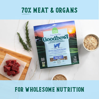 Open Farm Goodbowl Dog Food Topper, Freeze Dried Raw, Grass-Fed Beef & Wholesome Non-GMO Grains Recipe, 23oz Bag