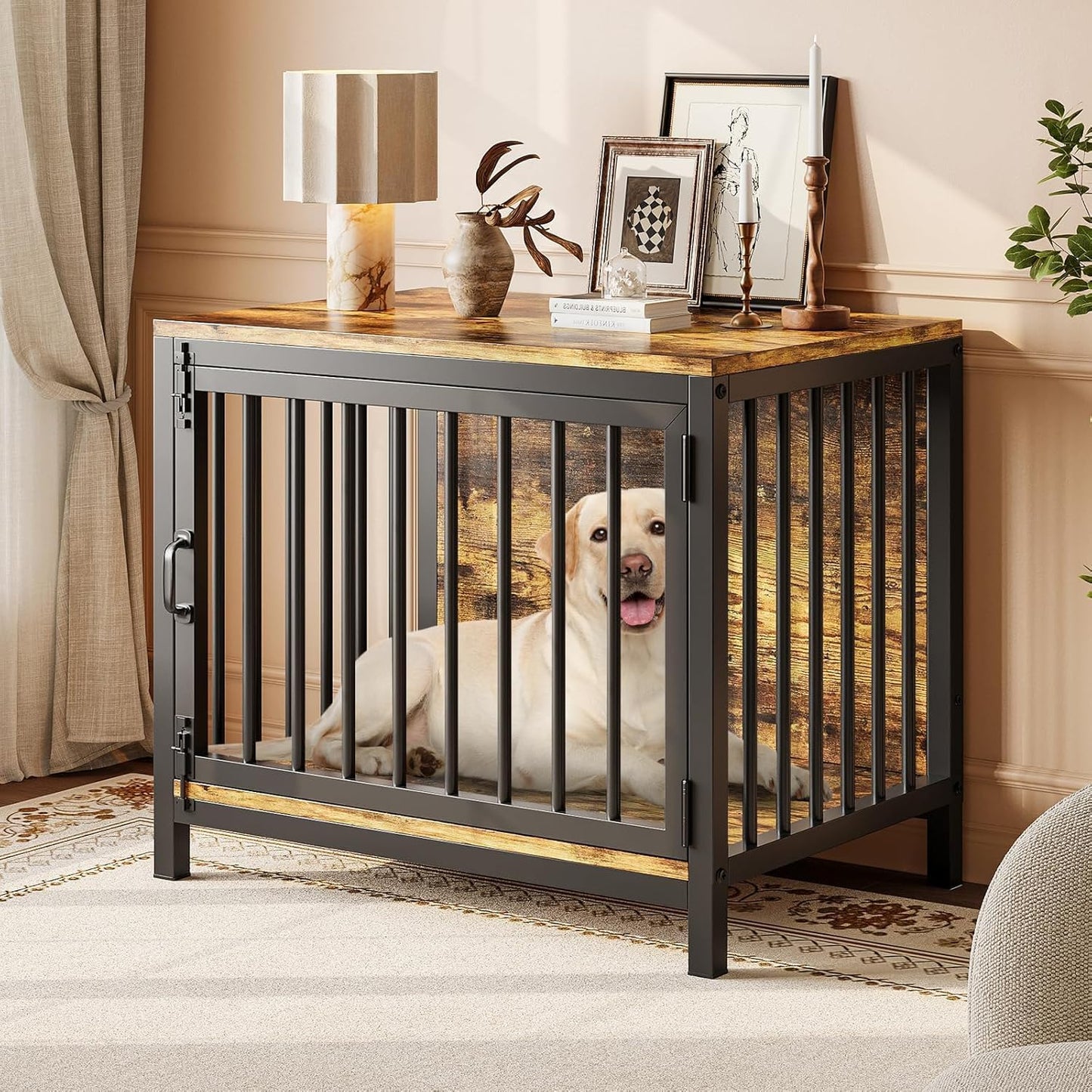 Dog Crate Furniture, Farmhouse Heavy Duty Dog Kennel, 31'' Wooden Dog House End Table for Small Medium Dogs, Rustic Brown