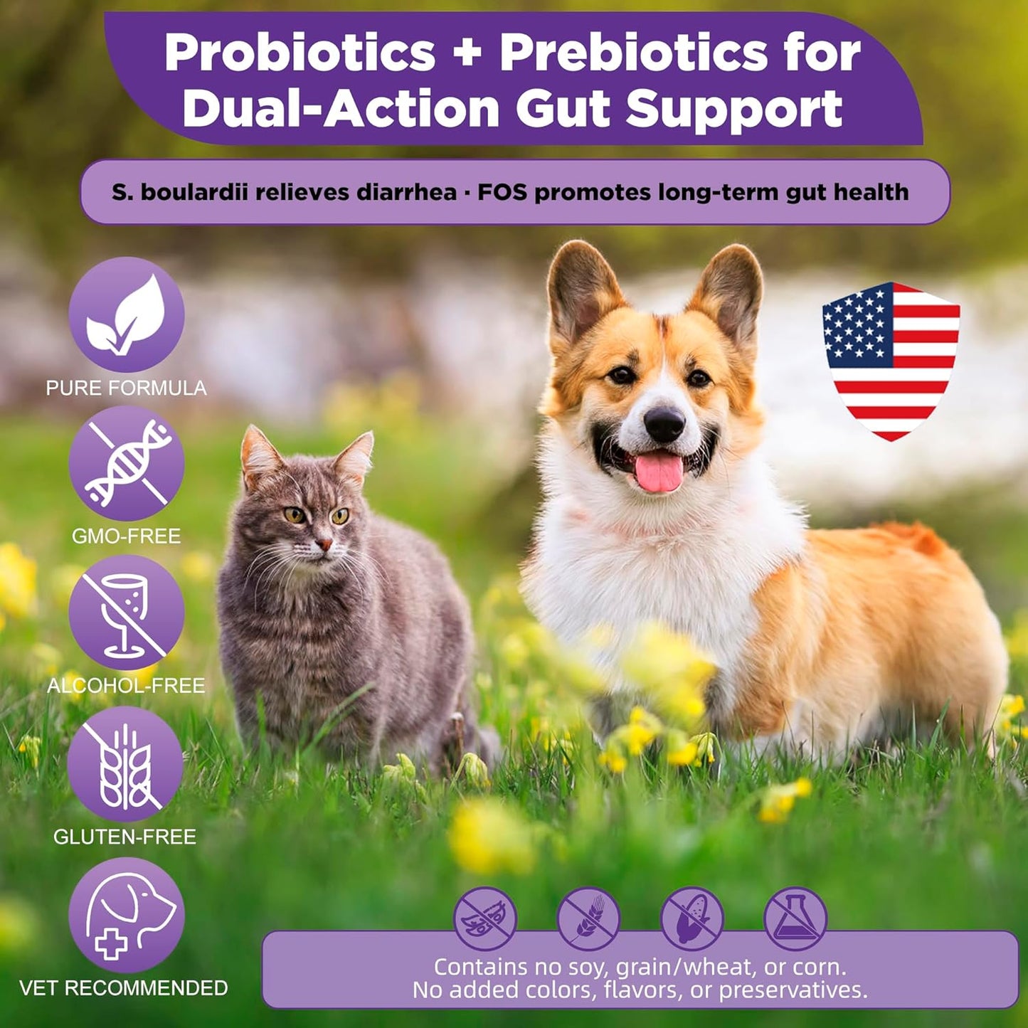 S.boulardii + FOS Pet Probiotic Powder for Dogs & Cats, 6.7 Billion CFU, Gut & Immune Support, Loose Stool & Digestive Upset Relief, Improves Stool Consistency, Skin Health, Veterinarian Recommended