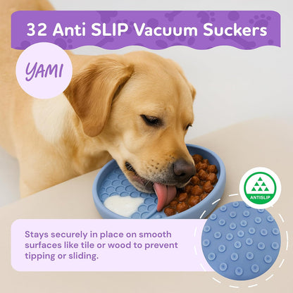 YAMI Bowl Lick Mat for Dogs & Cats, Slow Feeder Bowls, Cat Slow Feeder, Dog Enrichment Toys with Suction Cup for Anxiety Relief, Food-Grade Silicone, Dishwasher Fit, for All Breed (Light Blue)