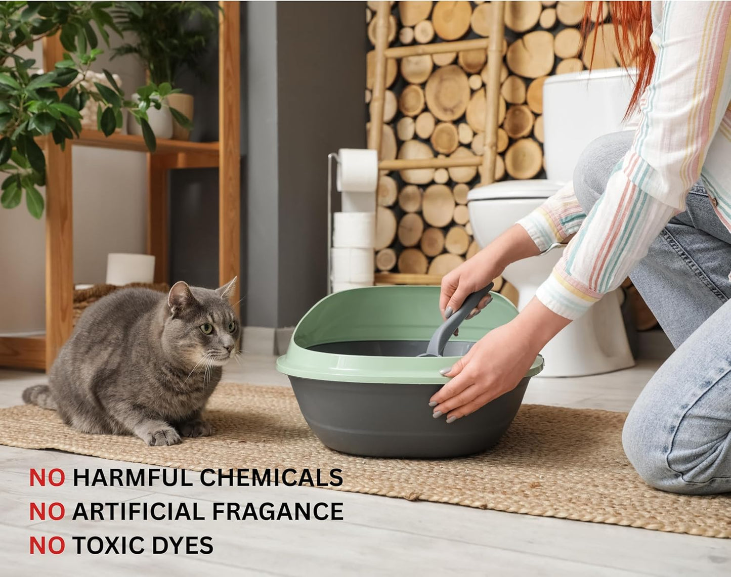 Plant-Based Bamboo Fiber Cat Litter, Green & Eco Friendly, Flushable & Resealable, Instant Clumping, Dust Free, Superb Odor Control, 5.3Pounds, Unscented