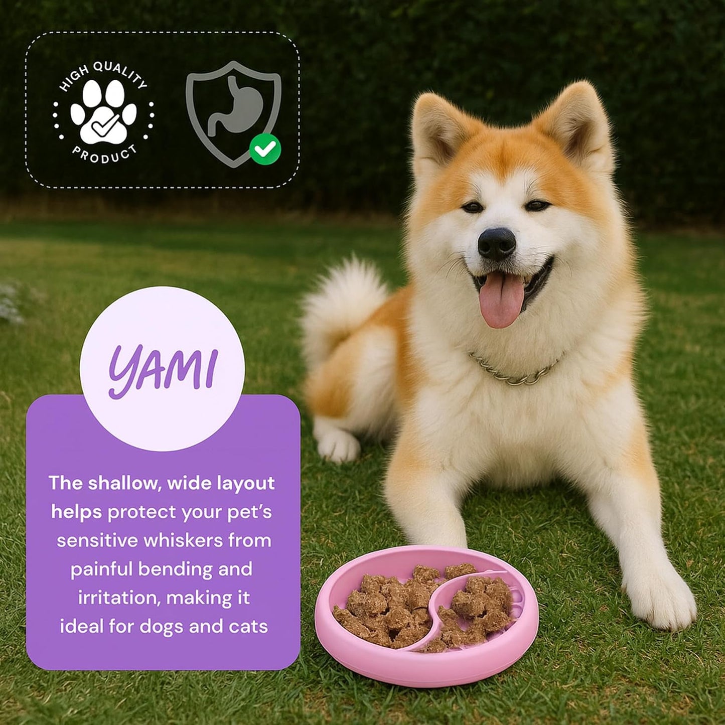 YAMI Bowl Lick Mat for Dogs & Cats, Slow Feeder Bowls, Cat Slow Feeder, Dog Enrichment Toys with Suction Cup for Anxiety Relief, Food-Grade Silicone, Dishwasher Fit, for All Breed (Light Pink)