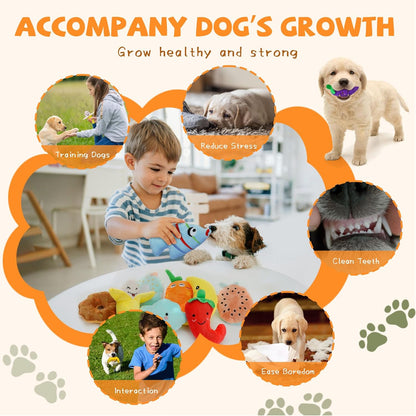 Cheerful 20-Pack Squeaky Dog Toys Set - Included 4 Dog Bags, Plush Puppy Toys with Irresistibly Cute Characters for Small Dogs, Interactive Dog Squeak Toys for Fun&Teeth Cleaning