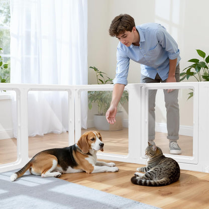 Dog Playpen with Door Clear Pet Playpen for Indoor Outdoor Easy to Install and Remove Puppy Playpen for Dogs, Cats, Bunnies, Pigs, 10 Panels