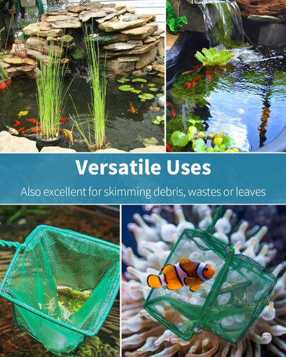 Pawfly Aquarium Fish Net with Braided Metal Handle Square Net with Soft Fine Mesh Sludge Food Residue Wastes Skimming Cleaning Net for Fish Tanks Small Koi Ponds and Pools