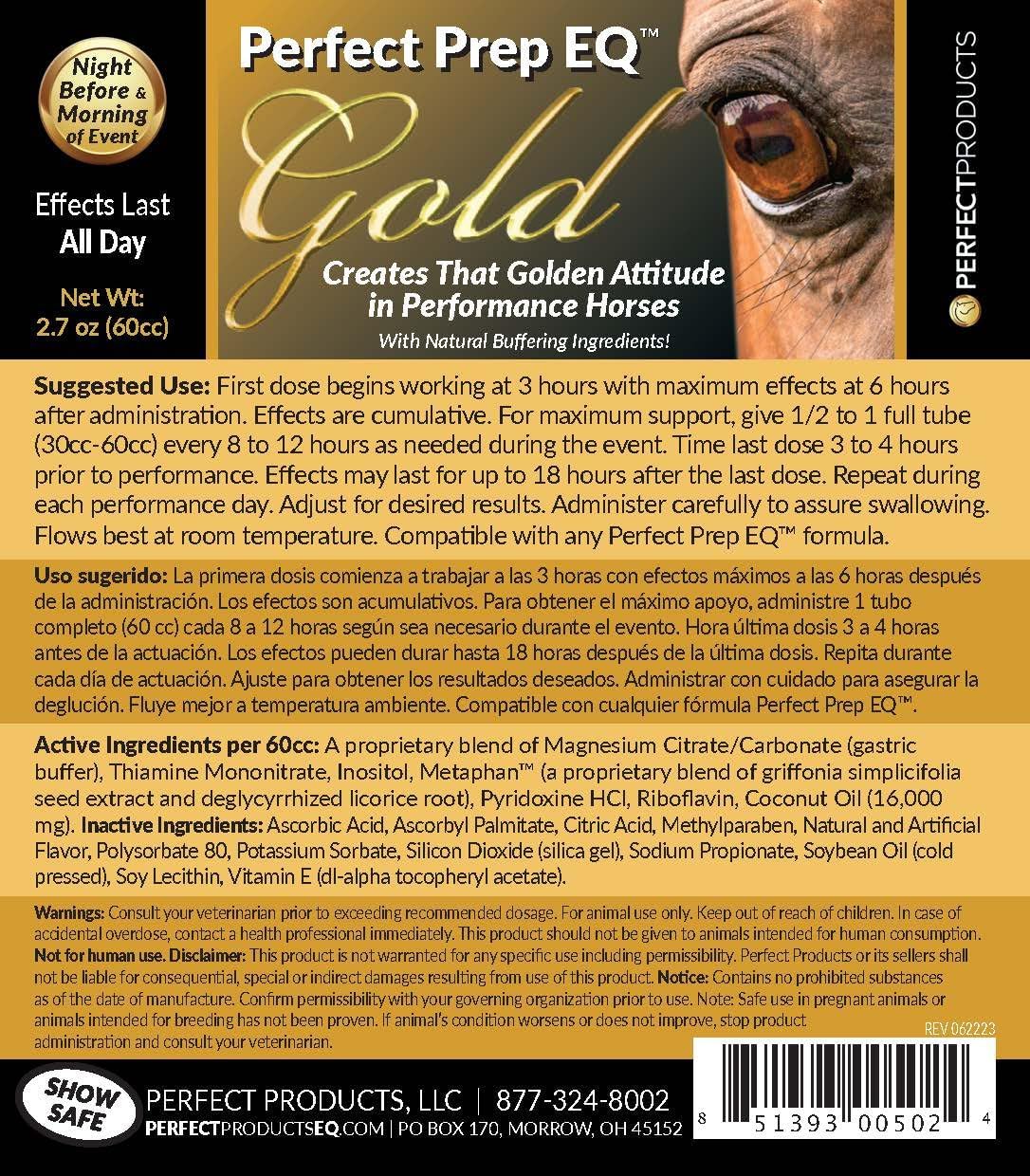 Perfect Prep EQ Gold Equine Calmer Long-Acting All Natural for Horse Anxiety, Lasts 18+ Hours, 60cc Paste