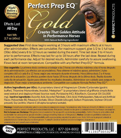 Perfect Prep EQ Gold Equine Calmer Long-Acting All Natural for Horse Anxiety, Lasts 18+ Hours, 60cc Paste