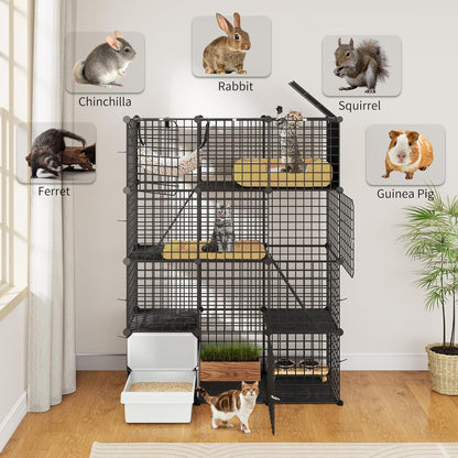 YITAHOME 4-Tier Cat Cage with Litter Box: Kittens House Indoor Multi-Level Enclosure for 1-3 Small Cats, Black